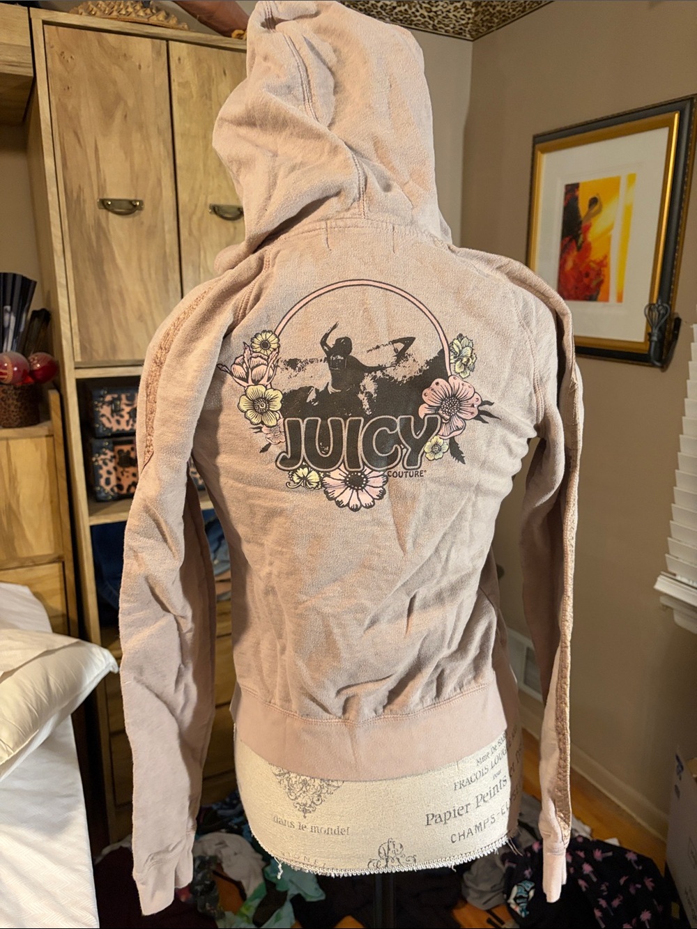 Juicy Couture Beige Floral Logo Hooded Jacket - Small
